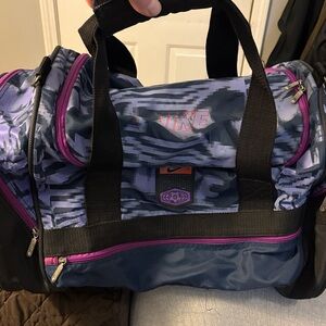Vintage Nike Blue and Purple Patterned Soccer Duffel Bag